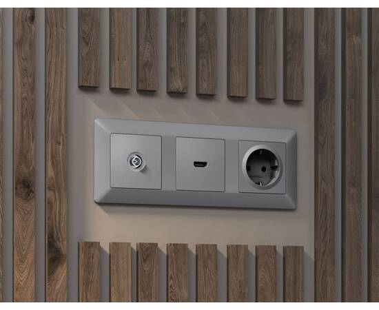 Комплект механизма TV розетки оконечной экранированной 5-1000MHz 3dB Alfa Сталь матовый Quant Ambrel