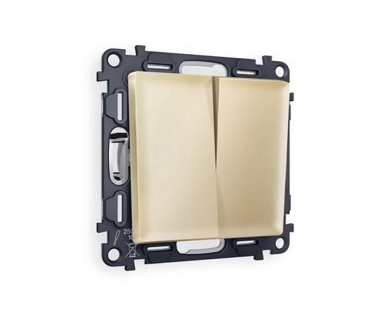 Комплект механизм 2-клавишного перекрестного выключателя 10A-250V Alfa Шампань Quant Ambrella Volt M, изображение 5