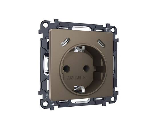 Комплект механизма электрической розетки 2USB С+C 20W с/з на винтовых зажимах 16A-250V Alfa Темная б, изображение 3