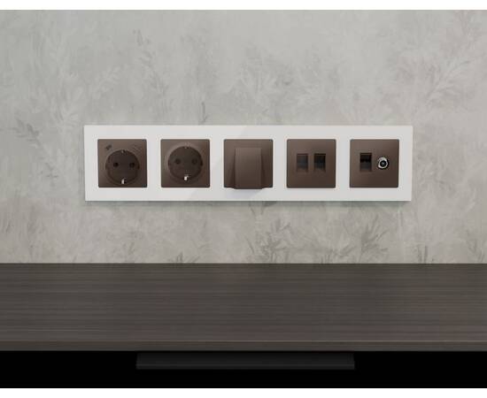 Комплект мех-ма компьютерной двойной розетки RJ-45 с автоматической защитной шторкой Alfa Темная бро