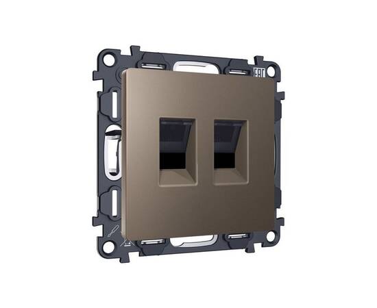Комплект мех-ма компьютерной двойной розетки RJ-45 с автоматической защитной шторкой Alfa Темная бро, изображение 3