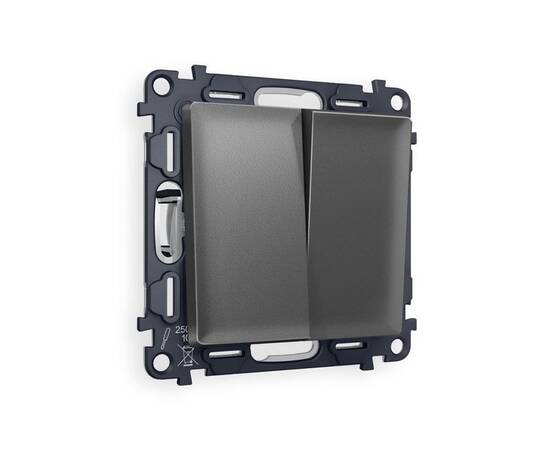 Комплект механизма 2-клавишного перекрестного выключателя 10A-250V Alfa Антрацит серый Quant Ambrell, изображение 4