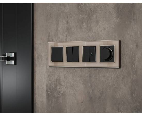 Комплект механизма 2-клавишного перекрестного выключателя 10A-250V Alfa Черный матовый Quant Ambrell