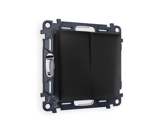 Комплект механизма 2-клавишного перекрестного выключателя 10A-250V Alfa Черный матовый Quant Ambrell, изображение 4