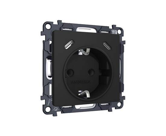 Комплект механизма электрической розетки 2USB С+C 20W с/з на винтовых зажимах 16A-250V Alfa Черный м, изображение 3