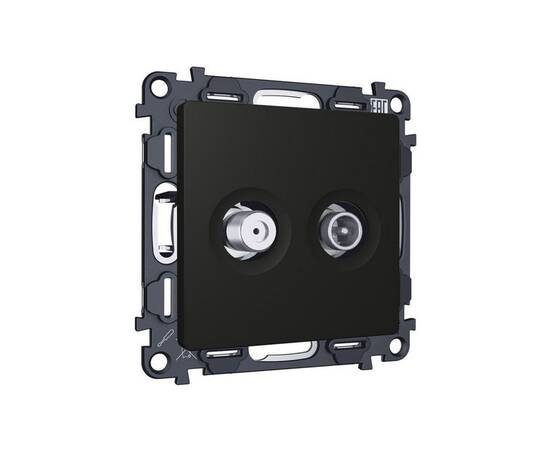 Комплект механизма розетки TV оконечной + SAT 5-862MHz 3.5dB/950-2150MHz 3.5dB Alfa Черный матовый Q, изображение 3