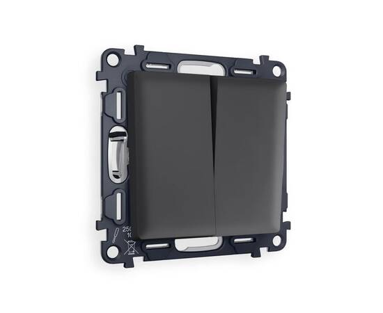 Комплект механизма 2-клавишного перекрестного выключателя 10A-250V Alfa Графит мягкое касание Quant, изображение 4