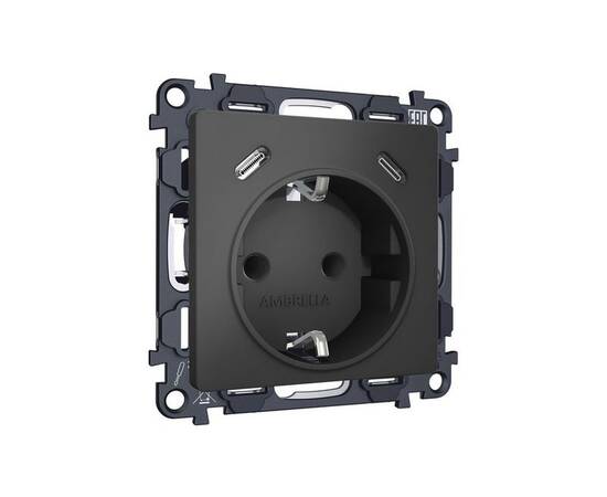 Комплект механизма электрической розетки 2USB С+C 20W с/з на винтовых зажимах 16A-250V Alfa Графит м, изображение 3