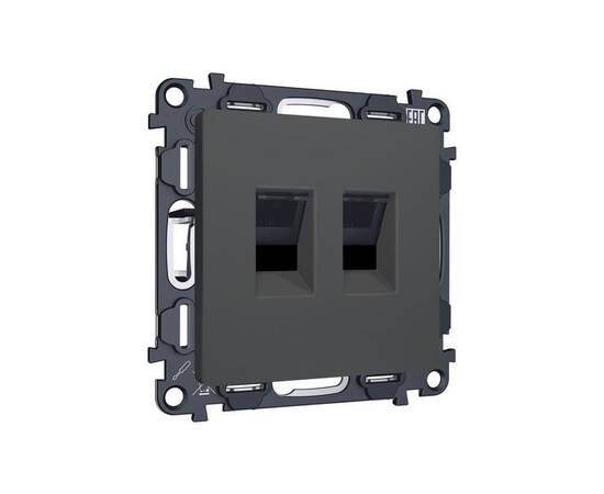 Комплект механизма компьютерной двойной розетки RJ-45 с автоматической защитной шторкой Alfa Графит, изображение 3