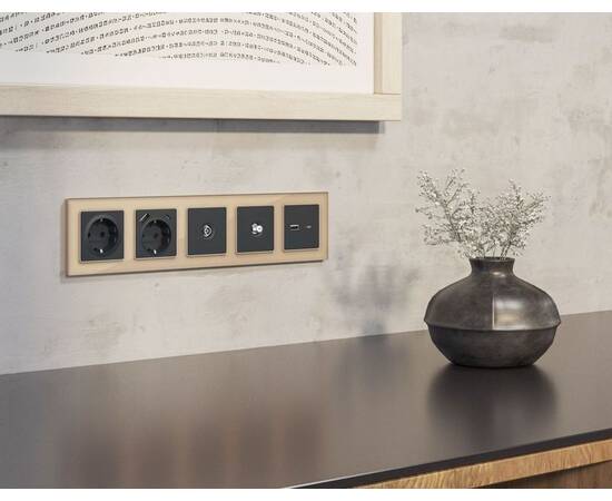 Комплект механизма TV розетки оконечной экранированной 5-1000MHz 3dB Alfa Графит мягкое касание Quan