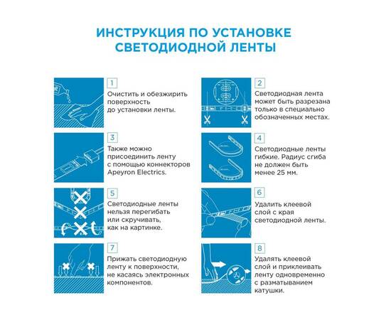 Светодиодная лента Apeyron 12В СТ 4,8Вт/м smd3528, 60д/м IP20 280Лм/м 5м 3000К 00-03, изображение 7