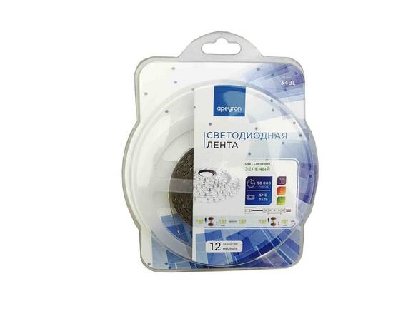 Светодиодная лента Apeyron 12В СТ 4,8Вт/м smd3528, 60д/м IP20 5м зеленая 34BL, изображение 5