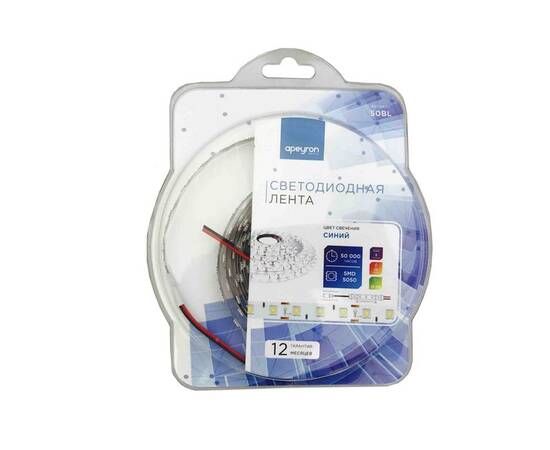 Светодиодная лента Apeyron 12В СТ 14,4Вт/м smd5050 60д/м IP20 5м синяя 50BL, изображение 4