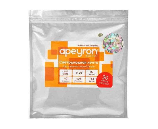 Светодиодная лента Apeyron 12В ПРО 14,4Вт/м smd2835 60д/м IP20 1200Лм/м 20м 3000К 00-115, изображение 5