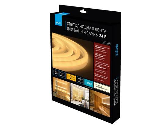 Светодиодная лента для бани и сауны Apeyron 5м 24В СТ 14,4Вт/м smd2835 120д/м IP68 900Лм/м 3000К 00, изображение 10