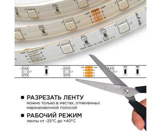 Комплект светодиодной ленты Apeyron 12В 7.2Вт/м smd 5050 30 д/м IP65 5м RGB (блок, коннектор, контро, изображение 7