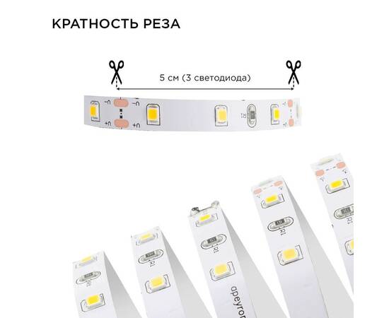 Комплект светодиодной ленты Apeyron 12В 4.8Вт/м smd 3528 60 д/м IP20 2,5м 3000K (блок, коннектор) 10, изображение 2