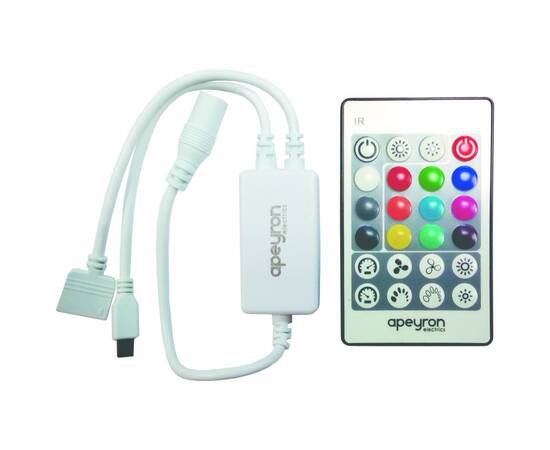Контроллер для светодиодной ленты RGBW Apeyron 72Вт 12-24В 4*15A/канал IP20 пульт, DC-коннектор для