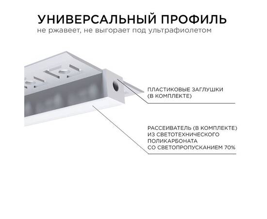 Профиль под гипсокартон Apeyron ширина ленты до 9мм (рассеиватель, заглушки - 2шт) 08-53, изображение 5