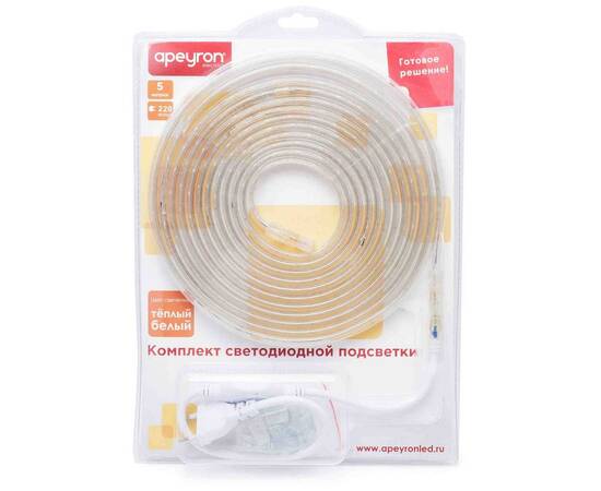 Комплект светодиодной ленты Apeyron 220В 4,8Вт/м smd3528/2835 60д/м IP65 300Лм/м 5м 3000К (сетевой ш, изображение 9