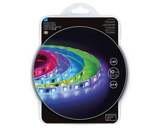 Комплект адресной светодиодной ленты Apeyron 24В 14,4Вт/м smd5050 60д/м IP65 10м RGB (адаптер питани, изображение 8