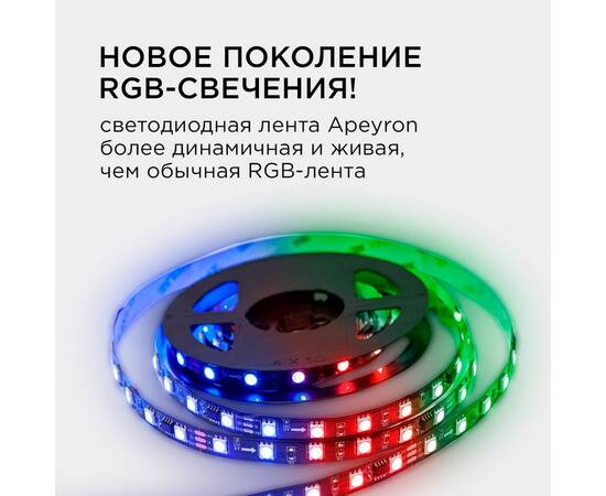Комплект адресной светодиодной ленты Apeyron 24В 14,4Вт/м smd5050 60д/м IP20 2м RGB (адаптер питания, изображение 2