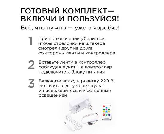 Комплект адресной светодиодной ленты Apeyron 24В 14,4Вт/м smd5050 60д/м IP65 5м RGB (адаптер питания, изображение 5