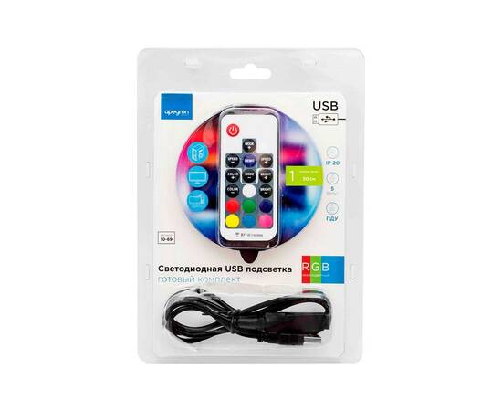 ТВ подсветка, комплект светодиодной ленты Apeyron 5В 5050 7,2Вт/м RGB 0,5м IP20 10-69, изображение 5