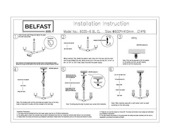 Подвесная люстра Belfast Malone 6035-6 BL CL, изображение 9