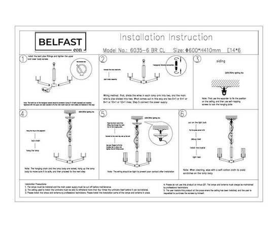 Подвесная люстра Belfast Malone 6035-6 BR CL, изображение 9