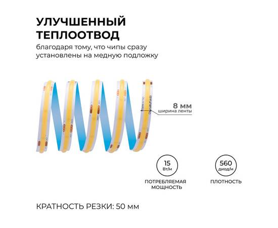 Светодиодная лента Apeyron 24В COB 15Вт/м 4000К 10м IP20 00-484, изображение 6
