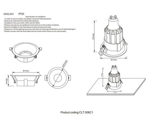 Встраиваемый светильник Crystal Lux CLT 006C1 WH, изображение 2