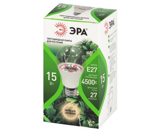 Светодиодная фитолампа для растений Эра ФИТО А60-15W-PFR-E27-GR Б0064527, изображение 7