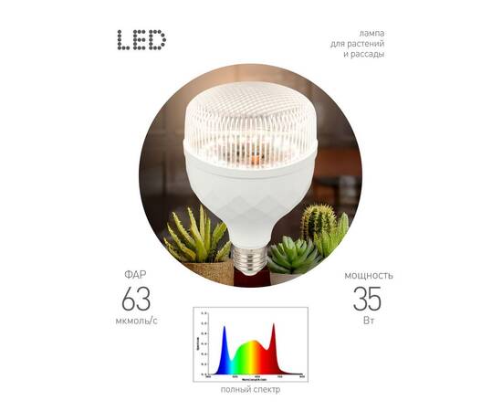 Светодиодная фитолампа для растений Эра ФИТО-35W-PFR-E27-GR Б0064576