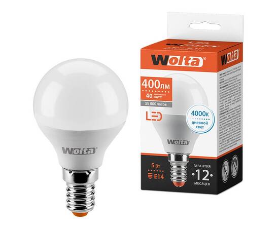 Светодиодная лампа WOLTA 5Вт 4000K E14 груша матовая 25S45GL5E14