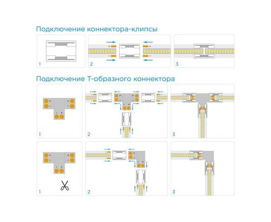 Комплект коннекторов (Т-образный +3 клипсы) для одноцв. светод. ленты 12/24В, COB, IP20, подложка 8, изображение 3