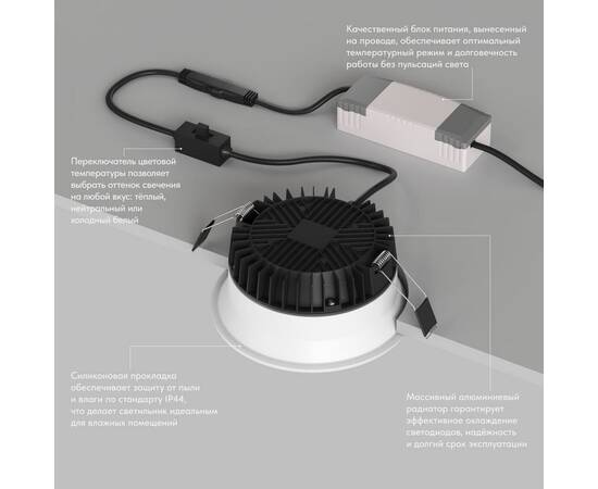 Точечный встраиваемый влагозащищенный светильник Denkirs Trim DK2450-WH, изображение 5