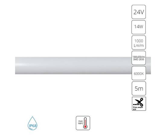 Гибкий влагозащищенный  неон Arte Lamp Neon Termo 24V 14W/m 6000K 5m IP68 A2418013-03-6K
