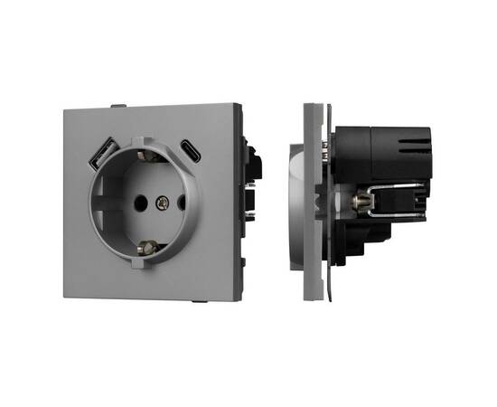 Механизм розетки с USB зарядкой Arlight SCT-TENDO-MUAC-PL-GR (230V, 16A) 054088