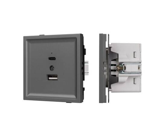 Механизм USB розетки Arlight SCT-TENDO-MUAC-SFPL-GR (5V, 3A, QC3) 054538