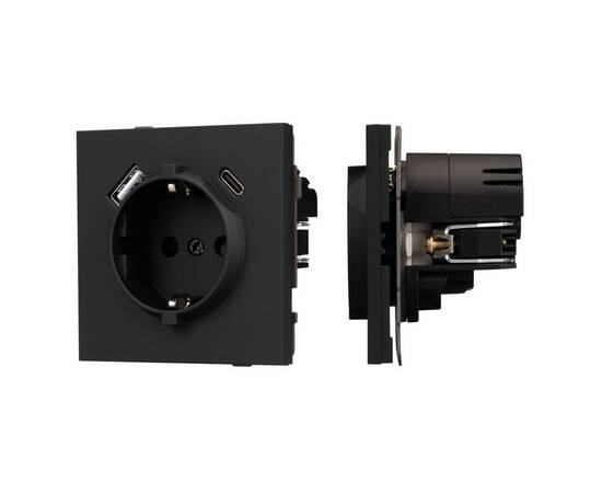 Механизм розетки с USB зарядкой Arlight SCT-TENDO-MUAC-SFPL-BK (230V, 16A) 054607