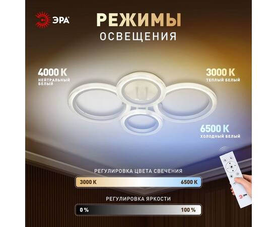 Потолочный светильник Эра Модерн Ring CLL-1-59W 3K-6,5K RC WH, изображение 11