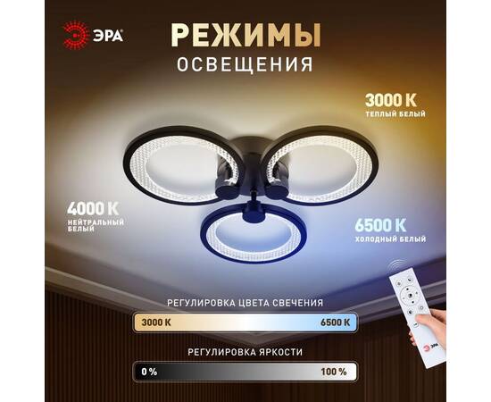 Потолочный светильник Эра Модерн Odry CLL-1-46W 3K-6,5K RC BK, изображение 17
