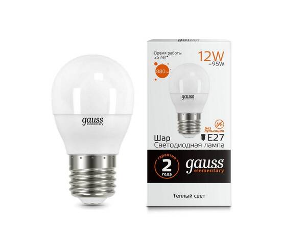 Лампа светодиодная Gauss E27 12W 3000K матовая 53212