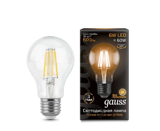 Лампа светодиодная филаментная Gauss E14 11W 4100К прозрачная 105801211