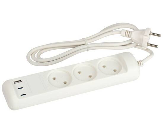 Удлинитель Эра U-3-1,5m-USB-W 3 розетки + 3xUSB A+C 1,5м 10А белый