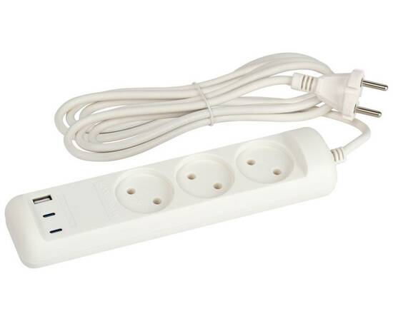 Удлинитель Эра U-3-3m-USB-W 3 розетки + 3xUSB A+C 3м 10А белый