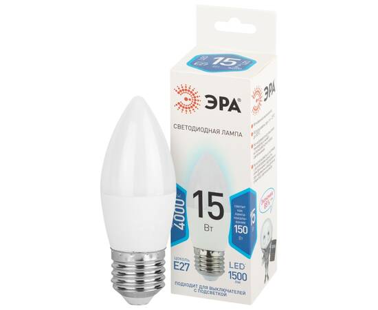 Лампа светодиодная Эра STD LED B35-15W-840-E27 4000K свеча, изображение 2