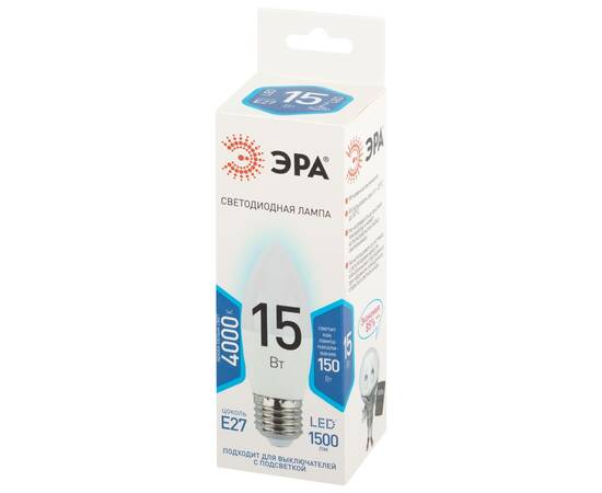 Лампа светодиодная Эра STD LED B35-15W-840-E27 4000K свеча, изображение 3