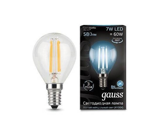 Лампа светодиодная филаментная Gauss E14 7W 4100К прозрачная 105801207
